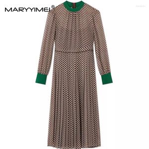 Robes décontractées Maryyimei Fashion High Street Robe Designer Femmes O-Cou Manches Longues Polka Dot Motif Imprimer Taille plissée
