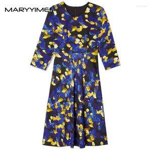 Robes décontractées Maryyimei printemps automne robe de femme de la mode trois quarts de manches cravates dye imprimé élégant mince