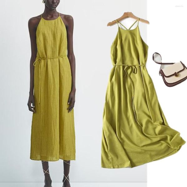 Robes décontractées Maxdutti 2023 robe d'été femmes britannique lin Midi fronde mode dames Vintage Simple