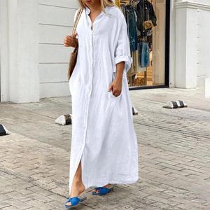 Robes décontractées robe maxi élégante plus taille avec des poches de cou en V pour les femmes doux respirant la longueur de la cheville