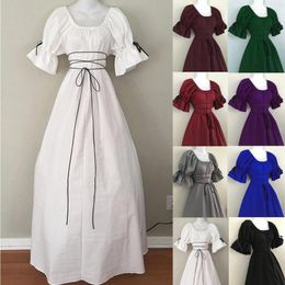Robes décontractées robe maxi robe gothique rétro médiévale pour femmes 2024 à manches courtes lacet up cosplay soirée de soirée