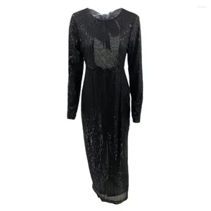 Robes décontractées Maxi robe avec dos ouvert élégant paillettes dos nu à lacets épaulettes pour banquet soirée de Noël noir