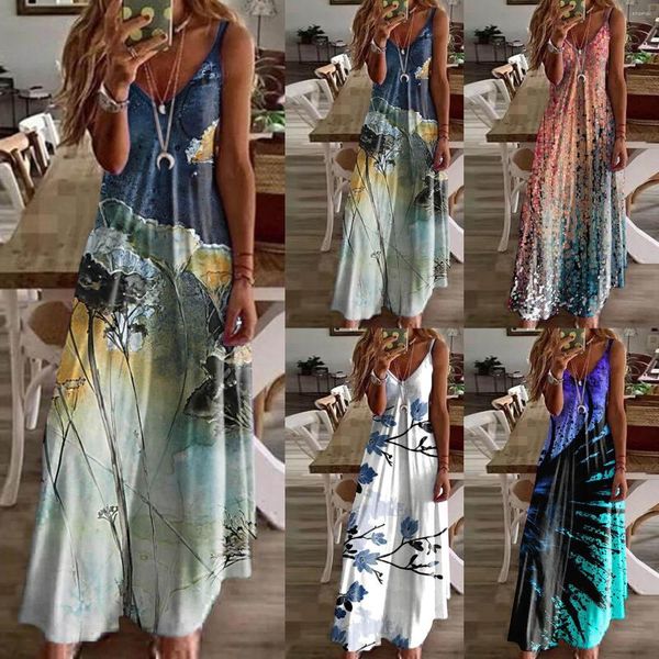 Robes décontractées Maxi pour les femmes d'été sans manches Boho Petite robe portefeuille mignonne