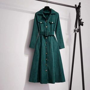 Casual jurken maxi voor vrouwen vintage slank fit vestidos de mujer veter taille gewaad Koreaanse corduroy eleg