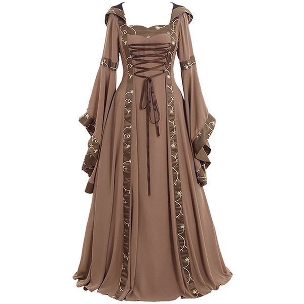 Casual Kleider Mittelalterliche Cosplay Kostüm Renaissance Gothic Mit Kapuze Lange Frauen Retro Steampunk Fancy Halloween Kleidung 221117