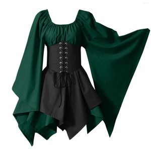 Robes Décontractées Costume Médiéval Pour Femmes Manches Trompette Robe Chemise Irlandaise Avec Corset Traditionnel Halloween Femmes M Top Vente