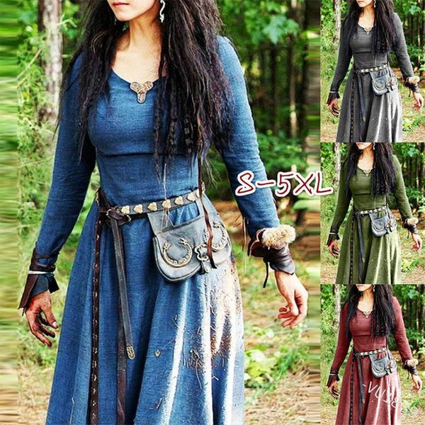 Robes Décontractées Robe Médiévale Femmes Manches Longues Maxi Robe Vintage Fée Elfe Renaissance Viking Gothique Vêtements Fantasy Ball GownCasual Cas