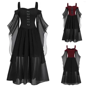 Casual jurken middeleeuwse gotische jurk voor vrouwelijke Halloween -kostuums plus maat 5xl off schouderpunkband corset flare mouw feest