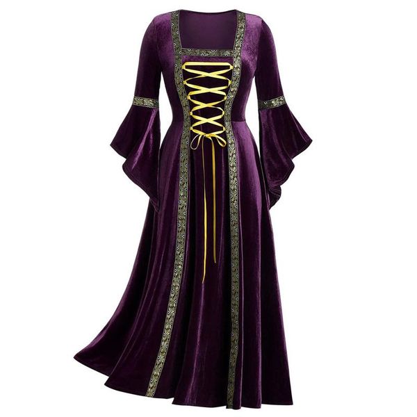 Vestidos casuales Medieval Renaissance Cosplay Vestido Vintage Mujeres Disfraz de Halloween Vendaje Gótico Flote Manga Gótico Vampire Bruja