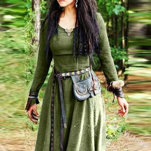 Casual jurken Medieval Women Long Sleeve Maxi Robe Vintage Fairy Elven Renaissance Celtic Viking Gothic Clothing Fantasy Ball Jurk W0421