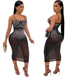 Casual jurken mesh zie hoewel strassige v-hals midi bodycon jurk voor vrouwen sexy club feestpotloodvestidos