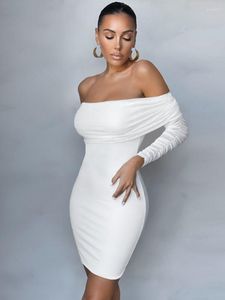 Robes décontractées maille blanc robe de pansement 2023 ans à manches longues moulante femmes hors épaule Sexy fête Club tenues