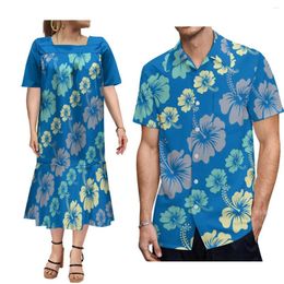 Robes décontractées Micronésie Mumu Robe en queue de poisson pour femmes et chemise à manches courtes Aloha pour hommes Polynésie associée à des costumes de couple