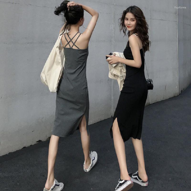 Casual Dresses Mid-length Suspender Dress Outer Wear Summer 2023 Women's Slit Temperament Thinner Inner Base Skirt