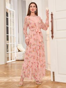 Casual jurken Midden -Oosten Arabische damesjurk Sweet Chiffon Print Dubai Long Women