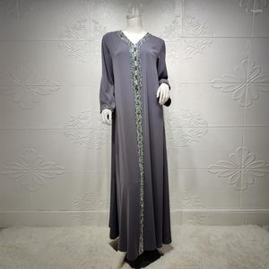 Casual Jurken Midden-oosten Dubai Turkije Arabisch Abaya Jurk Voor Vrouwen Mode Moslim Marokkaanse Kaftan Diamanten Lint Jalabiya Blauw 2023