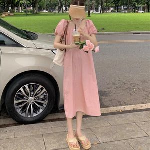 Robes décontractées midi femmes rose doux pure vacances style japonais tempérament feme