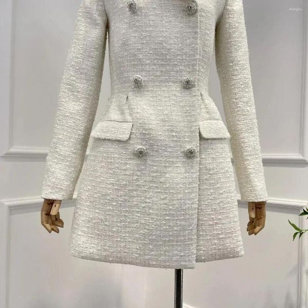 Vestidos casuales mini vestido para mujeres invierno 2024 de alta calidad manga larga cintura alta tweed tweed elegante