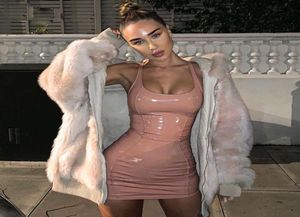 Robes décontractées mini robe d'été 2021 Sexy Pu Leather Sleeve Sleevel Woman Party Club Night Wear Neon Rose Bodycon7750867