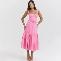 Vestidos casuales Minigmingxi verano elegante vestido largo de vacaciones mujeres con cuello en v correa de espagueti una línea con almohadillas para el pecho ropa
