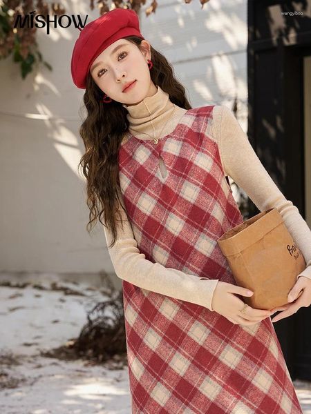 Robes décontractées INCICIPATION Plaid en laine pour femmes pour femmes Hiver Fashion laine MIDI MIDI VINTAGE MORÉANTES VEMES VELLEMENT MXC58L1621