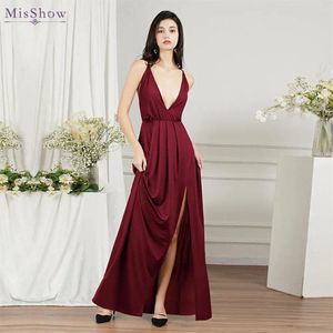 Robes décontractées Mishow Sexy High Slit Lace Up Back Robe for Women 2024 Spandex Elastic Wear Night Club Maxi Party