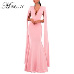 Casual jurken Missjoy 2023 Zomerkantoor dames schede zwarte vrouwen jurk zeemeermin lang formeel feest gewaad sexy patchwork diep v-neck elegant