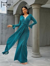 Robes décontractées Missord Green Church V Neck Long Manched Sirène Soirée Forme Forme Prom Prom Prom Prom