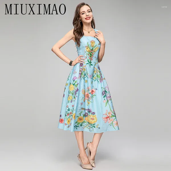 Vestidos informales Miuximao 2024 Vestido de otoño est Lindo Spaghetti Correa Colorida Flower Trampa elegante Vestidos hasta la rodilla hasta la rodilla