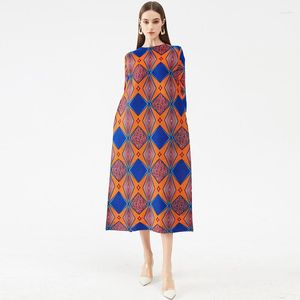 Casual jurken Miyake geplooid 2023 zomerjurk met geometrische print onderkraag contrasterende kleur lang dames