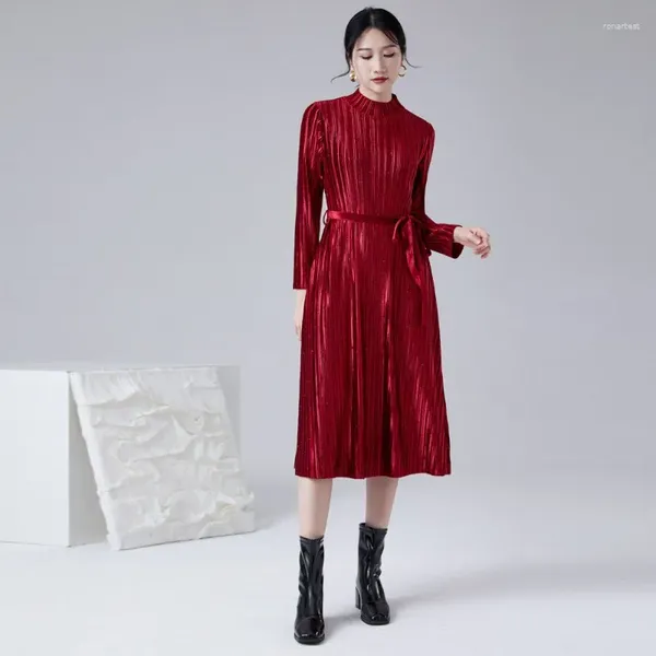 Vestidos informales Miyake plisado 2024 Otoño/invierno Premium encaje Ups Vestido de tamaño grande Elegante Verano Elegante