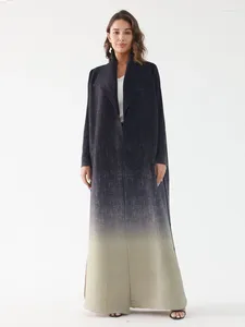 Robes décontractées Miyake plissé col rabattu double boutonnage bouton à manches longues robe cardigan femmes 2024 abaya vêtements de créateurs originaux