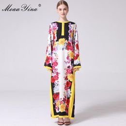 Robes décontractées Moaayina Fashion Designer Robe Robe Spring Summer Femme Flare Sleeve Floral Imprent lâche Maxi