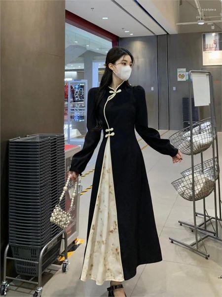 Robes décontractées modernes Qipao Amélioration de la robe chinoise Cheongsam Femmes traditionnelles plus taille vintage 2024 Spring à manches longues imprimées à manches longues