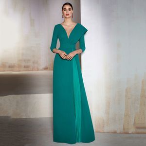 Robes décontractées modestes 34 manches mère de la robe de la mariée Vneck Longueur du sol plus taille robe d'invité de mariage vestido de noche 230221