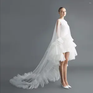 Robes décontractées modeste haut bas femmes maxi volants tutu tulle bord longue robe de mariée robes blanches robe féminine