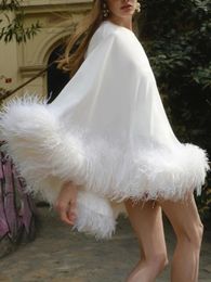 Robes décontractées Modphy 2023 hors une épaule femme col diagonale manches longues taille lâche plumes solide mini robe pour les femmes
