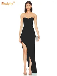 Casual jurken Modphy Bandage Dress Black Women's Off the Shoulder Asymmetry Evening Party Elegant Sexy Strapless Birthday Club Outfit