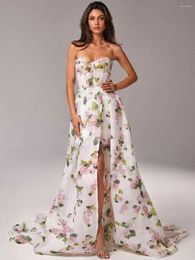 Casual Jurken Modphy Flower Silk Vestido De Novia Strapless Printing Prom Gown Sweetheart Dress Sexy Side Split Sweep Floor-Length