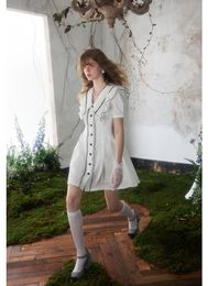 Casual jurken molan ruches vrouw beige jurk schattig zomer zeeman nek korte mouw zoete mode vrouwelijk Koreaanse vintage chic vestido 230420