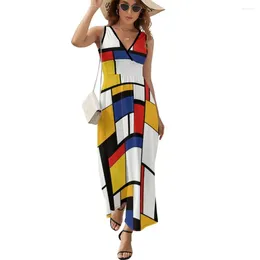 Abiti casual Abito stile Mondrian da donna Vintage maxi scollo a V vita alta design streetwear Boho Beach lungo