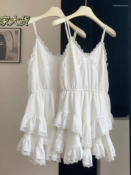 Vestidos casuales Mori Girl Spaghetti Strap Dress Fashion Manevels White White One-Piece Vestidos Vestidos Temperamento de encaje Simple Simple