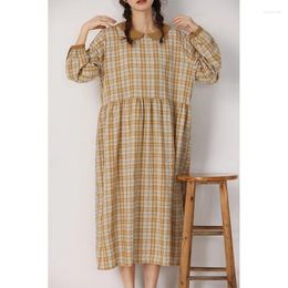 Robes décontractées Mori Style Vintage Plaid à manches longues MAXI FEMMENT