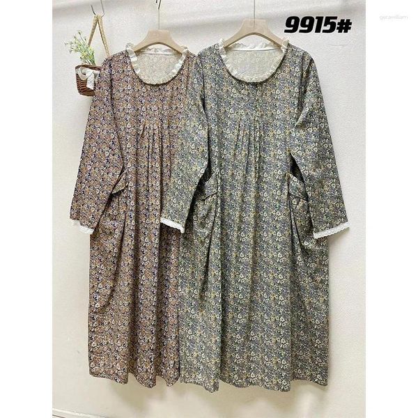 Vestidos informales Mori Manga larga Algodón floral y ropa de lino