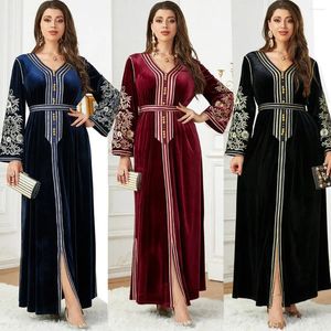 Casual jurken Marokko fluwelen jurk kalkoen kaftan robe etnische ramadan abaya jurk vrouwen herfst winter warme kleding