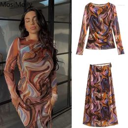 Robes décontractées Mosimolly 2024 Print Mesh Dress Women Party Club Two Pieces Chic