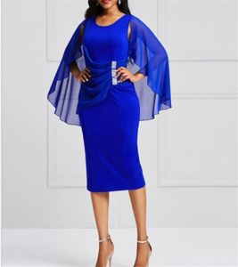 Casual Jurken Moeder Bruidegom Bruid Elegante Chiffon Jurk Bruiloft Gast Jurk Mode Vrouwen Cape Cocktail Party Vestidos Plus Size5947472