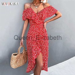 Vestidos casuales MOVOKAKA Señoras Primavera Verano Sexy Correas Vestido Mujer Volantes Fuera del hombro Vestidos de fiesta casuales Elegante estampado floral Vestido de playa J230625