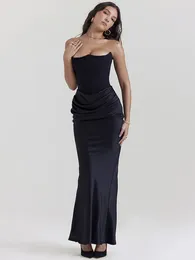 Casual Jurken Mozision Elegante Strapless Bodycon Sexy Maxi Jurk Dames Zwart Mode Off-shoulder Mouwloos Backless Club Party Lang