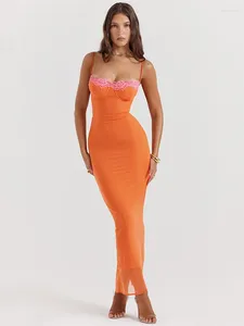 Casual Jurken Mozision Kant Spaghetti Band Bodycon Maxi Jurk Dames Gewaad Patchwork Strapless Mouwloos Backless Sexy Club Party
